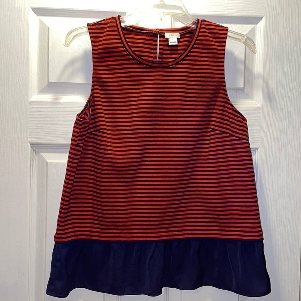 ✨J Crew Factory Orange/Red & Navy Stripe peplum top
